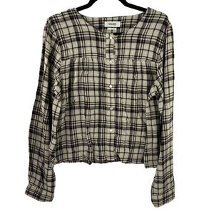 Aritzia Golden by TNA Plaid Cropped Flannel Button Down Shirt Wool Blend size L